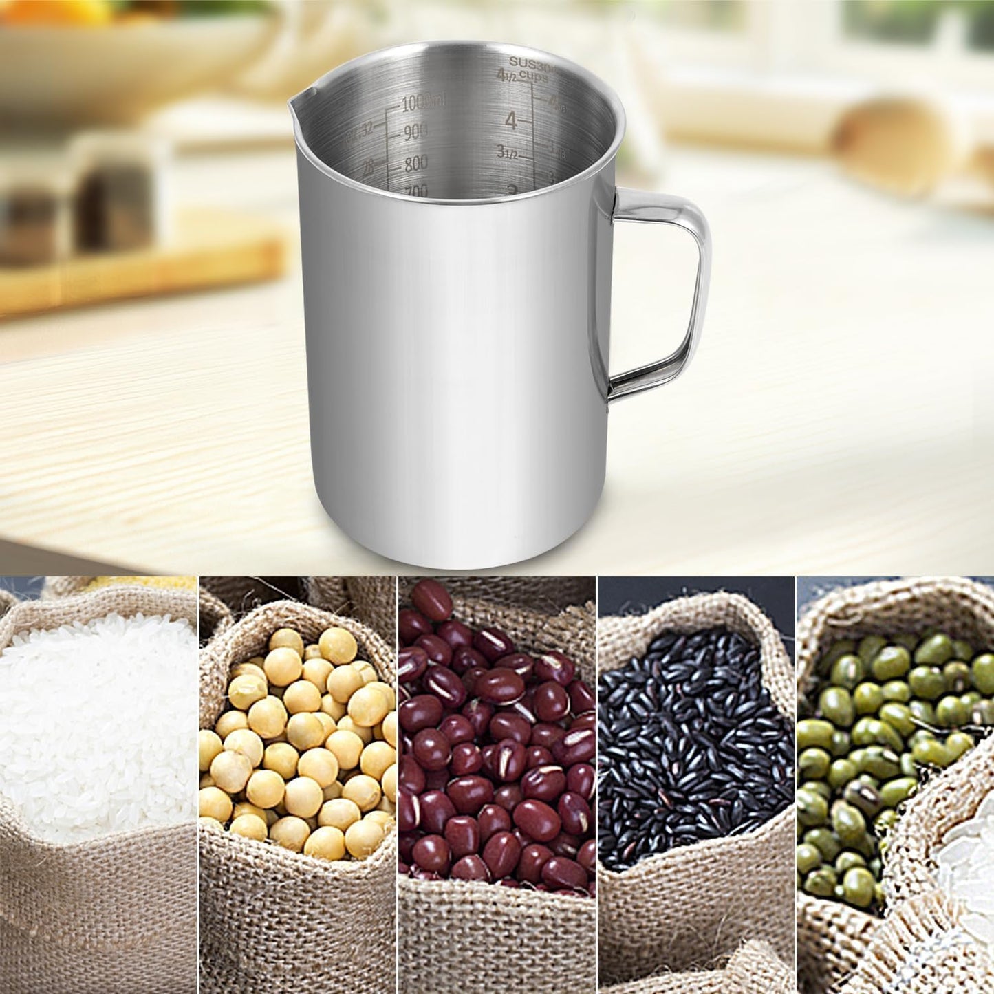 Stainless Steel Measuring Cup, Metal Measuring Cup with Handle, 20oz / 600ml / 2.4 Cups