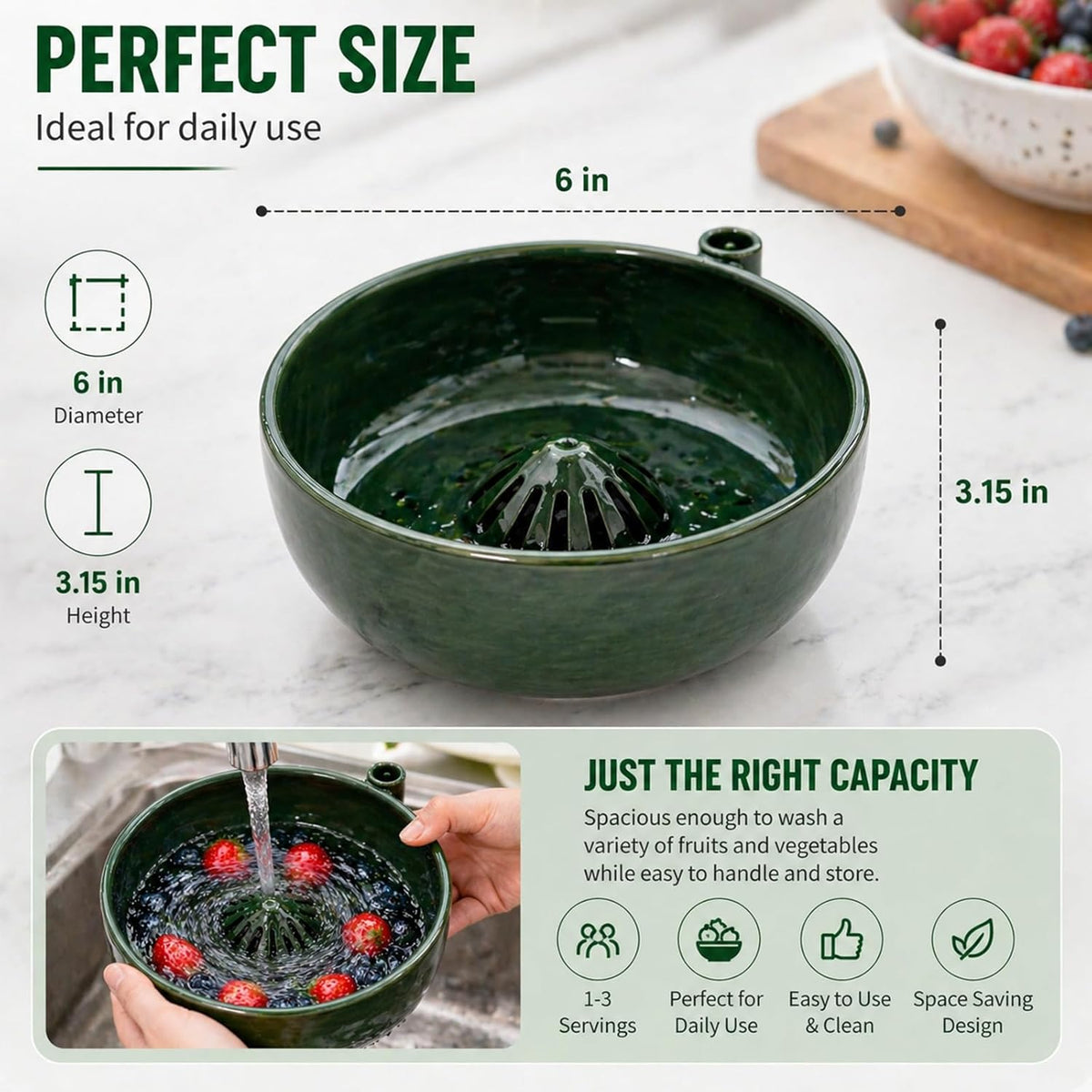 Self Spinning Berry Washing Bowl, Fruit & Vegetable Washer with Drain, 360° Vortex Cleaning, Rapid Wash Multipurpose Kitchen Colander, Multipurpose Kitchen Strainer Bowl (1)