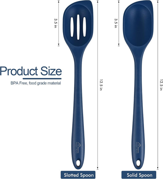 446°F Heat Resistant Silicone Cooking Spoon Spatula, BPA Free Large Kitchen Solid and Slotted Spoons for Mixing, Serving, Scraping, Non-stick, Dishwasher Safe Classic Blue 12.5inch