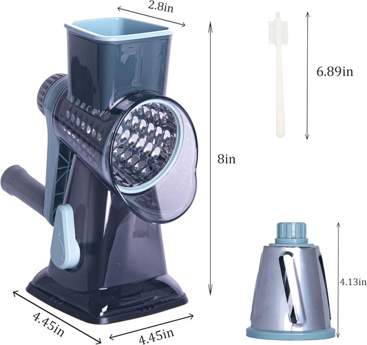 Rotary Cheese Grater Cheese Shredder, Cheese Grater Handheld with Strong Suction Base,Kitchen Vegetable Slicer 3 Replaceable Stainless Drum Blades for Fruit, Food, Nuts,Easy to Use Clean (Blue)