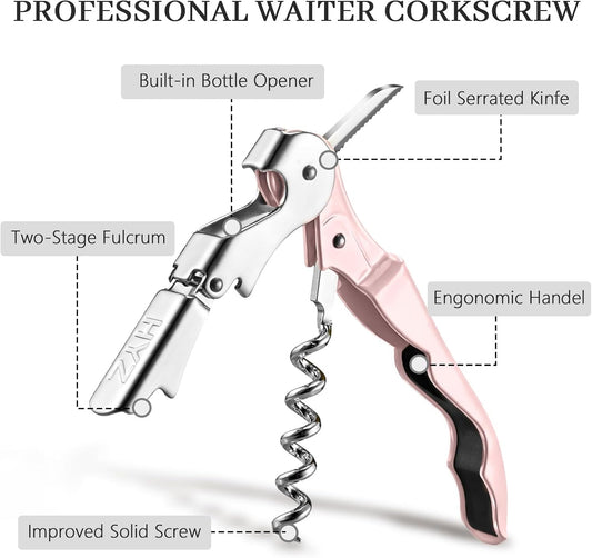 2-Pack Wine Opener, Waiter Corkscrew Wine Key for Server, Pink