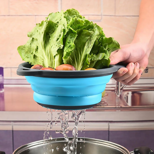 Kitchen Collapsible Colanders Set,Collapsible Colanders with Handles,Dishwasher Safe,Space-Saver Folding Strainer Colander for Draining Pasta Vegetable Fruits (Blue)