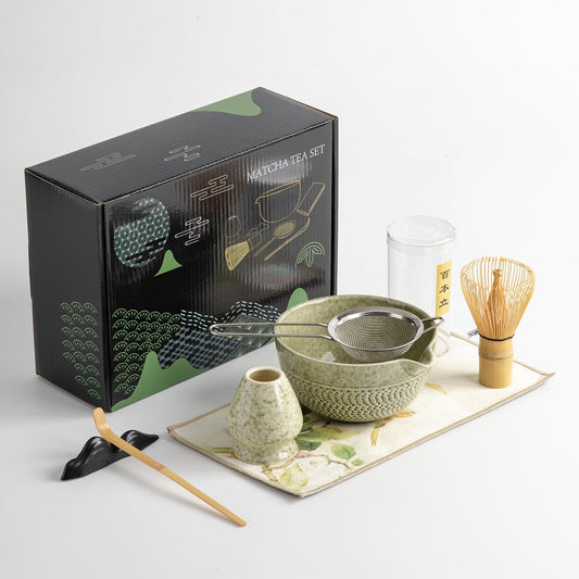 matcha whisk set Ceremony Accessory, Matcha Whisk, Traditional Scoop (Chashaku), Tea Spoon, Whisk Holder, 1 tea bowl, 1 tea siev, 7pcs matcha set.matcha green matcha kit