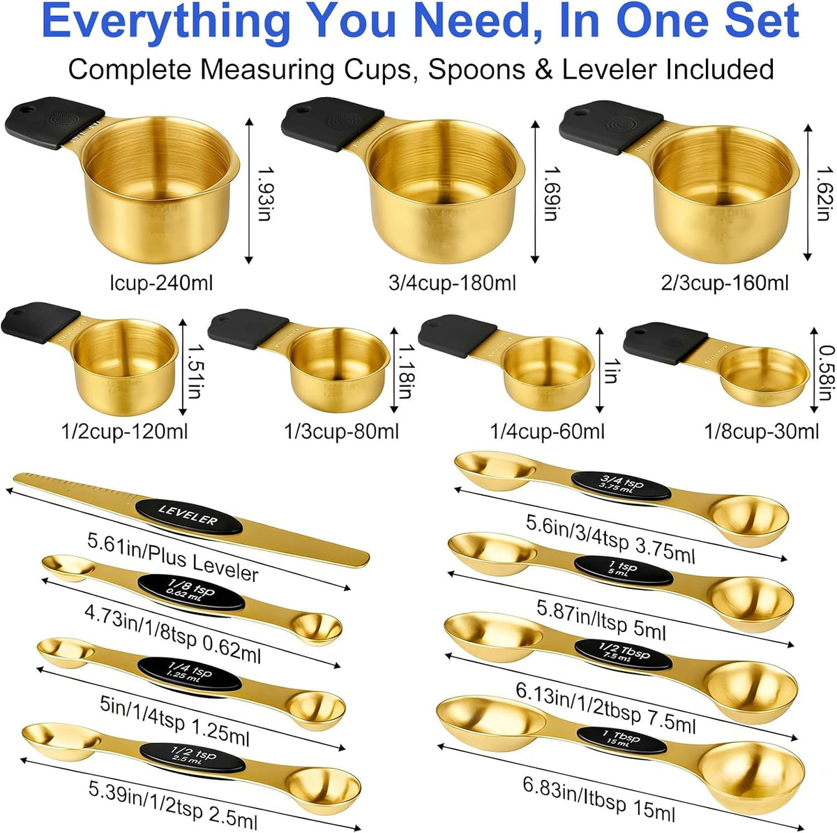 Magnetic Measuring Cups and Spoons Set-Heavy Duty 304 Stainless Steel Cups