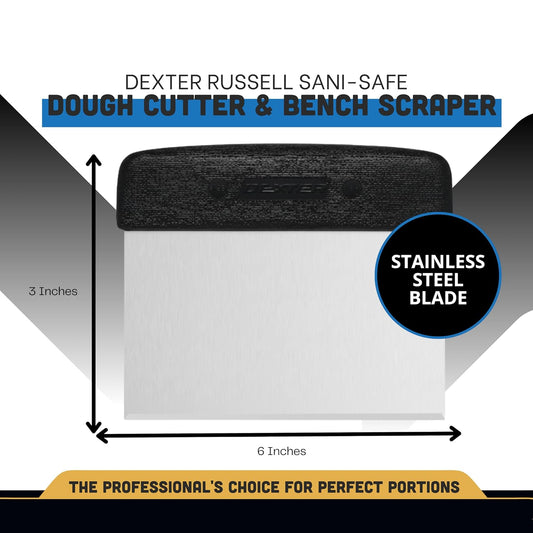 6” x 3” Dough Cutter/Scraper – S196B, Stainless Steel Blade with Black Textured Handle, Sani-Safe Series, NSF Certified, Made in USA
