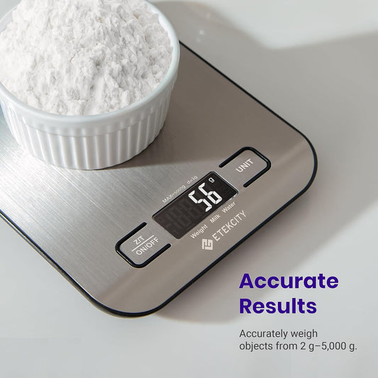 Food Kitchen Scale, Digital Grams and Ounces, 11lb | Tare function, ideal for baking, weight loss, keto, meal prep, packages, liquids and jewelry, 304 Stainless Steel