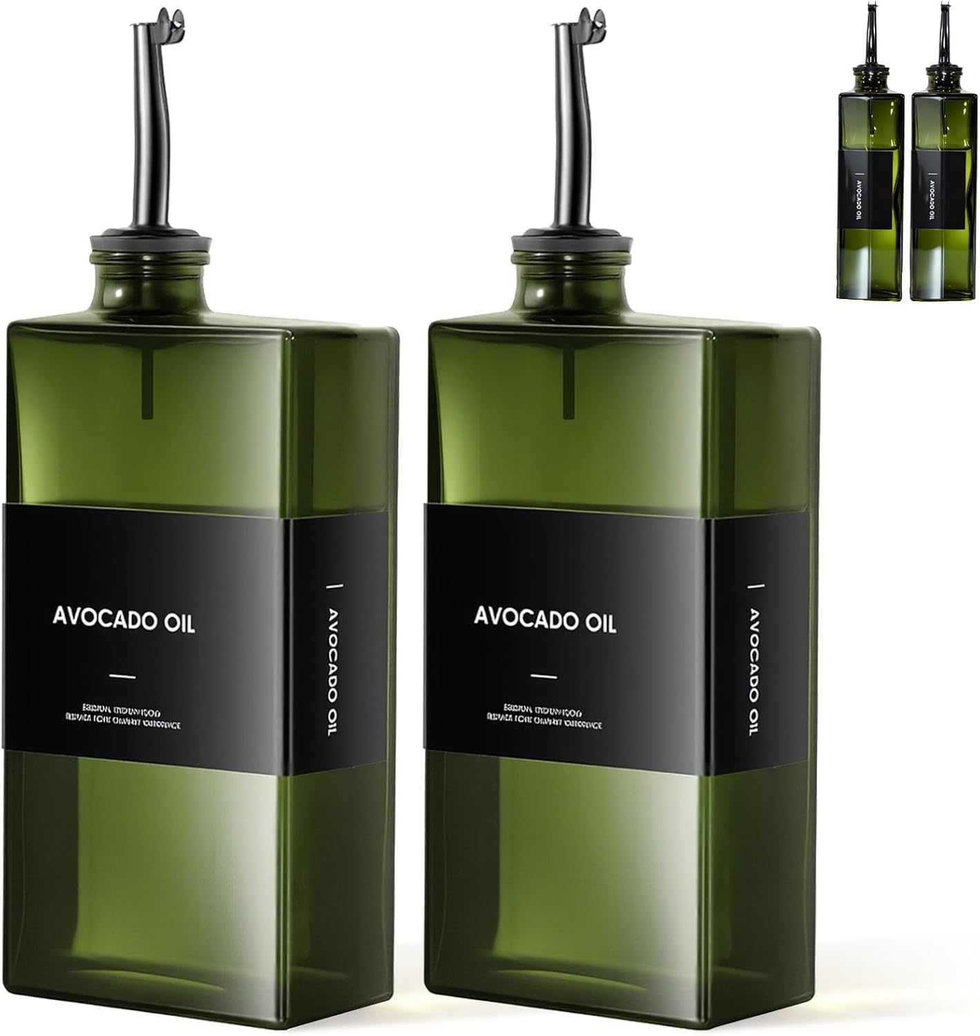 Olive Oil Dispenser Bottle For Kitchen, 17OZ UV-Blocking Oil And Vinegar Dispenser Set Of 4, Soy Sauce Cooking Oil Dispenser with 4 Stainless Steel Pourers & 44 Labels