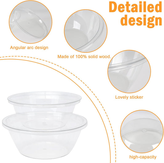 Mixing Bowl Set,2 Pcs Clear Plastics Salad Bowl with Lids,BPA-Free Kitchen Essentials for Cooking Baking Bowls with Non-Slip Bottom,Space-Saving Nesting Storage Bowls Not Dishwasher Safe