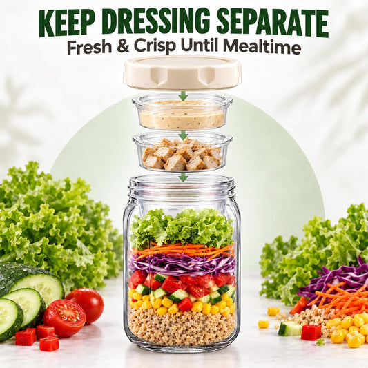 9Pack Salad Jar with Lids Meal Prep,32oz Large Salad Jars with 2 Build in Dressing Cup Meal Prep Containers, Salad Lunch Container for Office Gym On the go