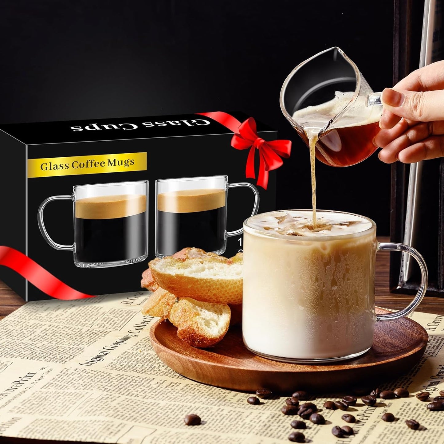 Espresso Cup with Handle, 2.5 OZ Double Spout Clear Glass Measuring Cup with Dual Scale, Espresso Shot Glass with V-Shaped Mouth, Espresso Accessories(1 pack)