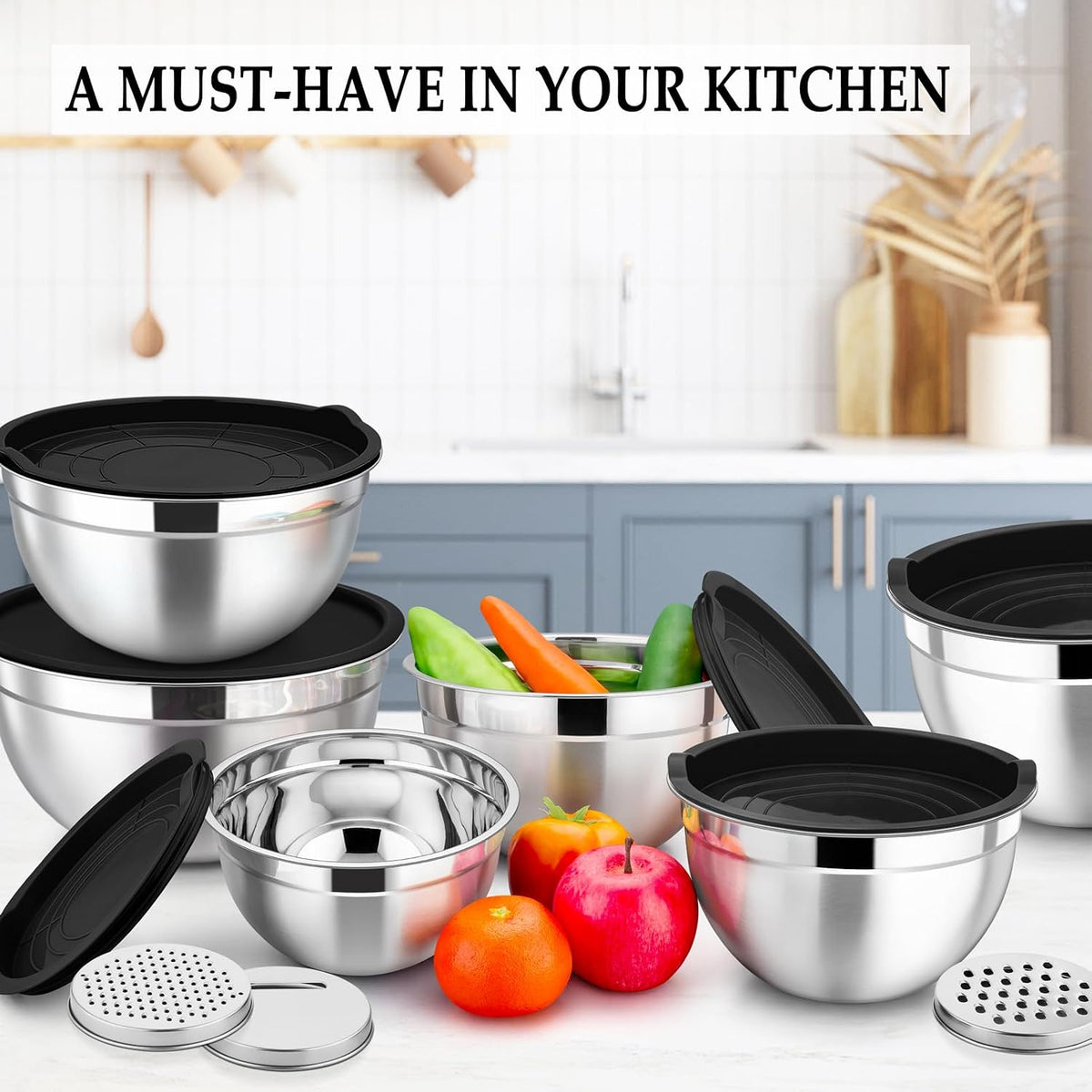 Mixing Bowls Set of 6, Stainless Steel Nesting Mixing Salad Bowl