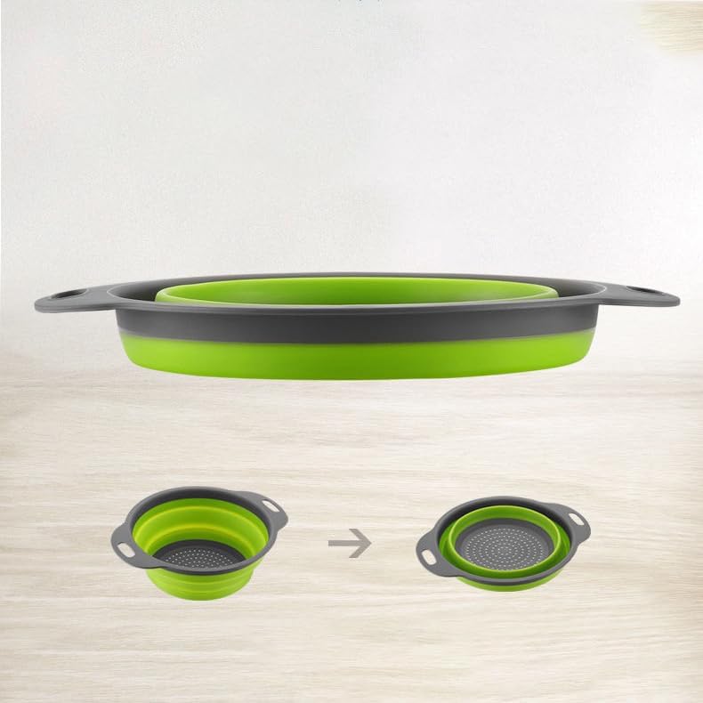 2 Pack Collapsible Colander Set, Foldable Collapsible Strainers for Kitchen, Small Round Colander with Base and Handles for Pasta, Fruit, Vegetables – Space-Saving Kitchen Strainer Baskets
