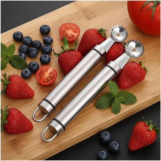2Pcs Silver Strawberry Huller and Tomato Stem Corer Tool Multi-Function Stainless Corer and Pitter Remover for Strawberry,Tomato,Vegetable and Fruit Corers Practical Kitchen Utensils and Gadgets