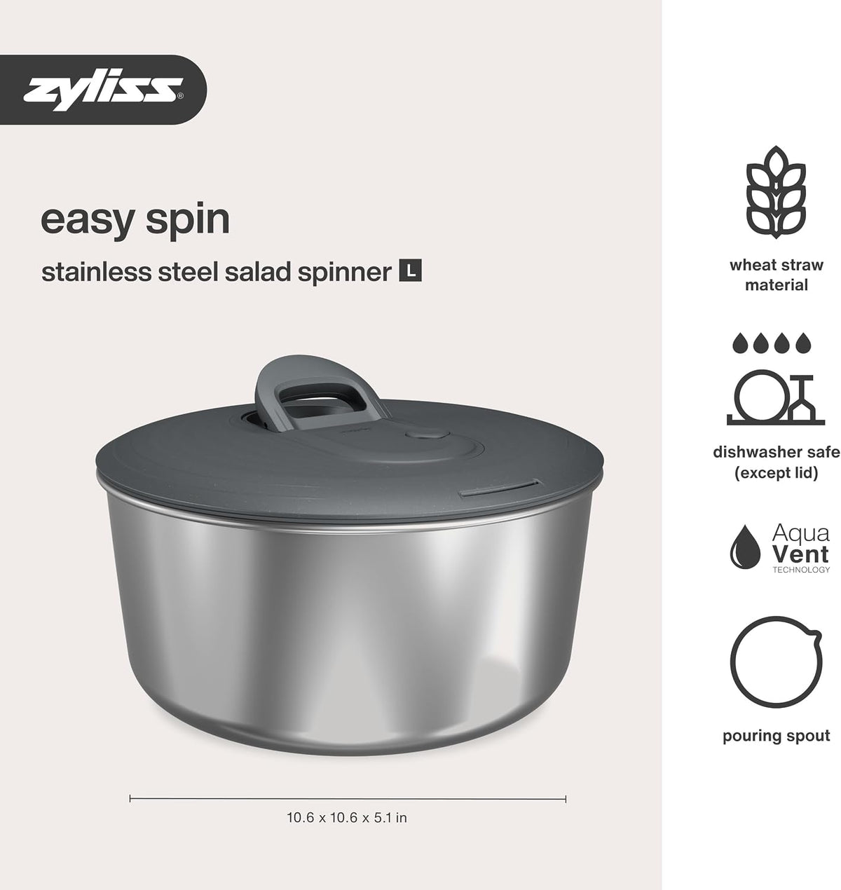 Easy Spin 2 AquaVent Large Salad Spinner - Salad Spinner with Pull Cord - Salad Bowl for 4 to 6 Servings - Manual Vegetable and Fruit Dryer - Vegetable Spinner with Brake - Green, Large