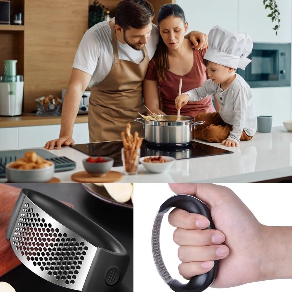 Garlic Press Rocker, Stainless Steel Garlic Mincer Crusher,Easy to Use and Clean,Easy Kitchen Gadget for Effortless Smashing,Kitchen Essentials,Home and Kitchen Utensils Accessories,Cooking