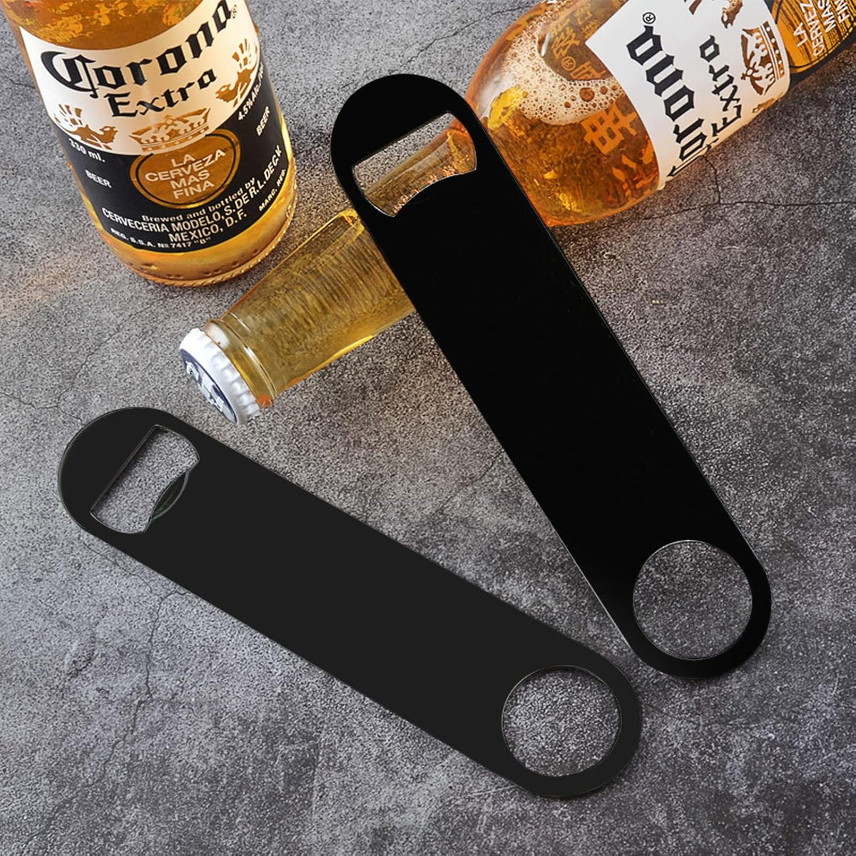 4 PACK Stainless Steel Flat Bottle Opener, Beer Bottle Opener, 7inch, with Exquisite Packaging, for Kitchen, Bar or Restaurant, Black