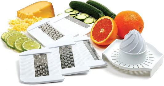 Deluxe Mandoline Slicer, Grater, Shredder, Julienne and Juicer w/ Safety Guard White