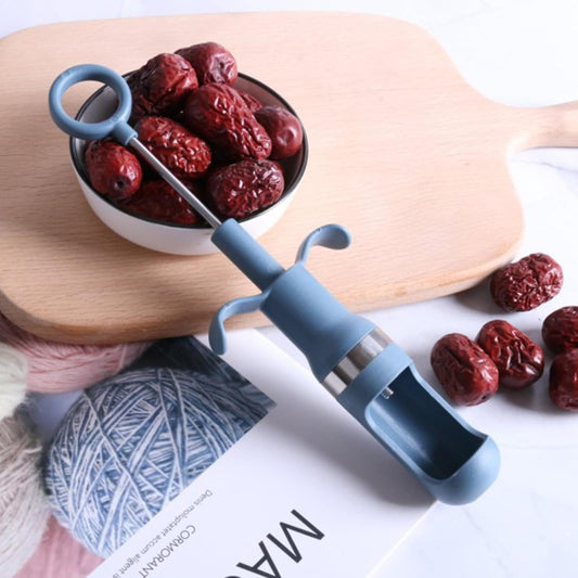 Red Dates Corer, Stainless Steel Efficient Cherry Pitter Fruit Core Remover Seed Push Out Tool for Pear Cherry Jujube Red Date (Blue)