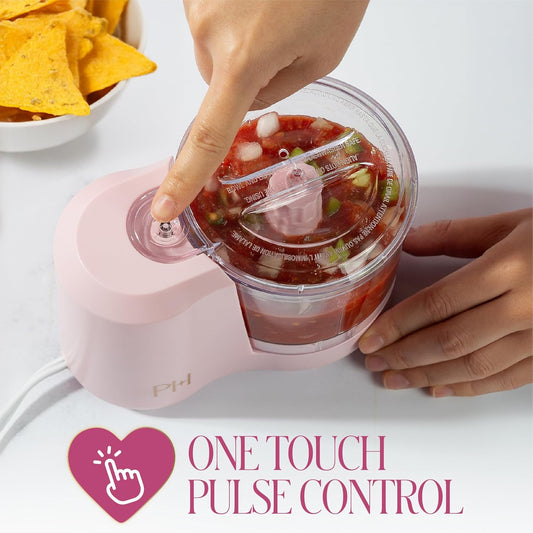Paris Hilton 1.5-Cup Food Chopper, Stainless Steel Blade With One-Touch Pulse Control, Compact Mini Electric Chopper For Vegetables, Herbs, Nuts & Dressings, Pink