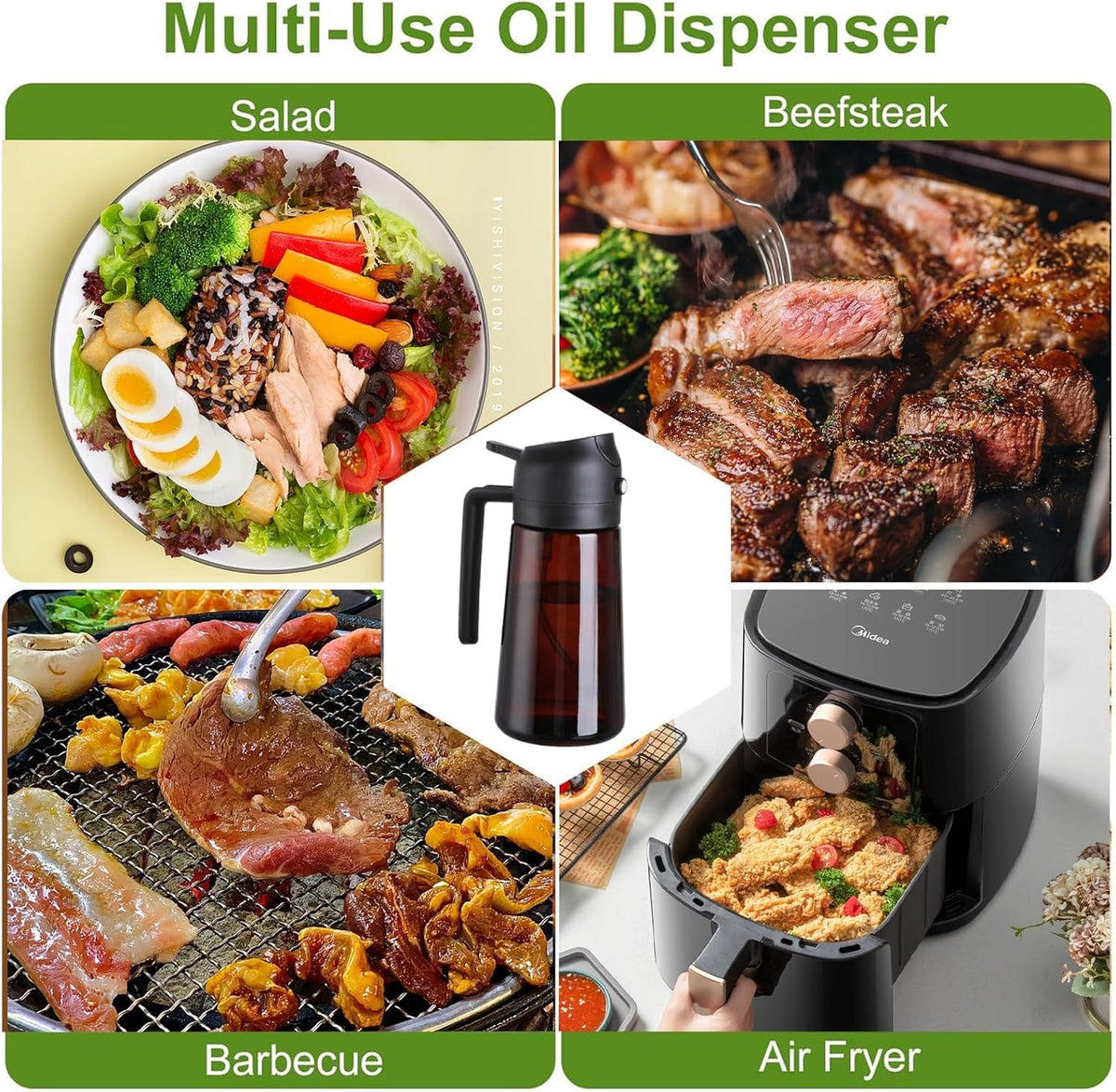 Oliver Oil Sprayer Dispenser for Cooking Bottle 16oz Dark Glass 2pcs Black | 2-in-1 Lightproof Borosilicate Glass Oil Bottle, Wide Mouth for Easy Refill Clean