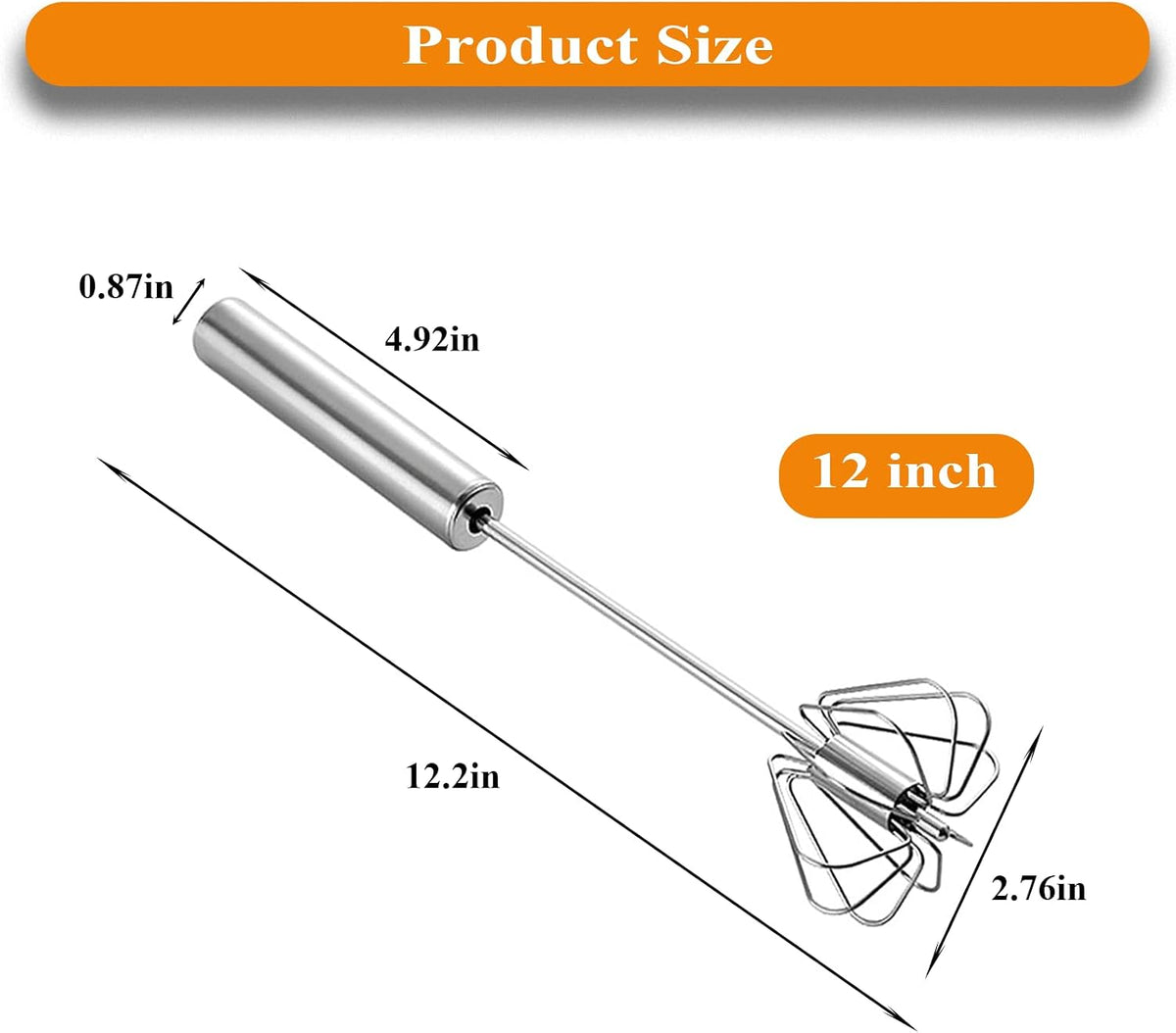 Stainless Steel Semi Automatic Whisk Egg Beater, 10in