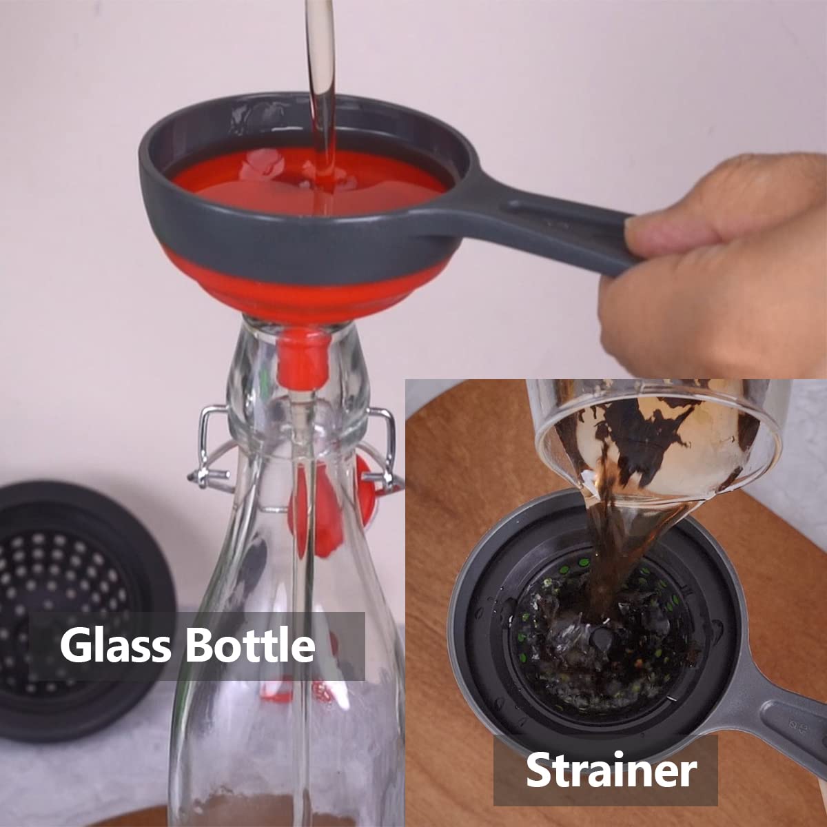 Canning Funnel with Strainer - Wide Mouth Food Funnels for Kitchen Use - Mason Jars Canning Supplies Kit Tools - Funnels for Filling Bottles - Food Grade Silicone -4 Pack