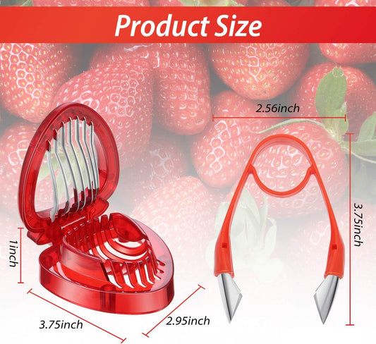 2 Pieces Strawberry Slicer Cutter Set, Strawberry Huller Stem Remover Fruit Leaves Huller Peeling Tool Kitchen Accessories Corer for Tomato Pineapple