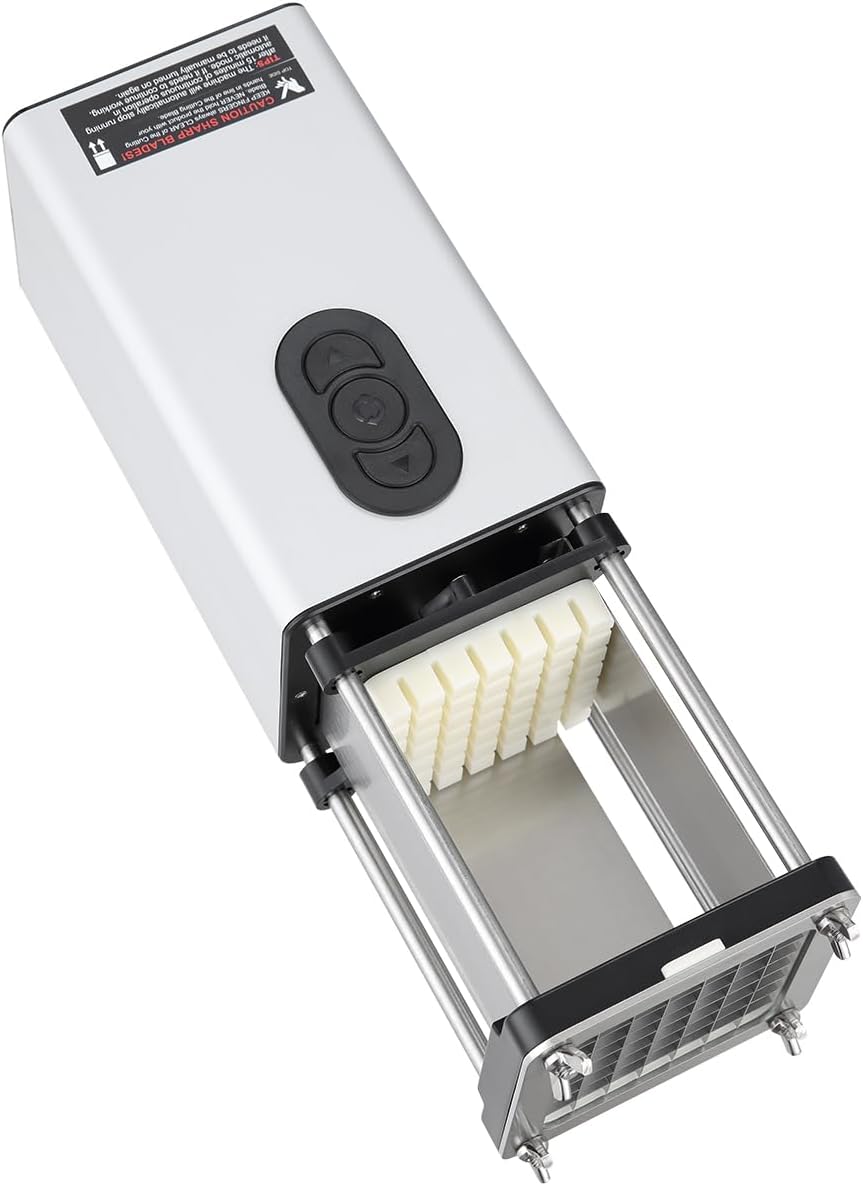 Electric French Fry Cutter, Potato Slicer with 1/2-Inch and 3/8-Inch Stainless Steel Blades, Potato Cutter Chopper w/Anti-slip Feet, Great for Potato, French Fries, Cucumber, Vegetables, Carrot