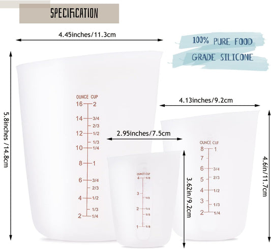 3 PCS Silicone Flexible Measuring Cups,2 Cup&1 Cup&1/2 Cup | Squeeze and Pour Melting Cups with Marking Ounce/ML for Epoxy Resin,Butter,Chocolate