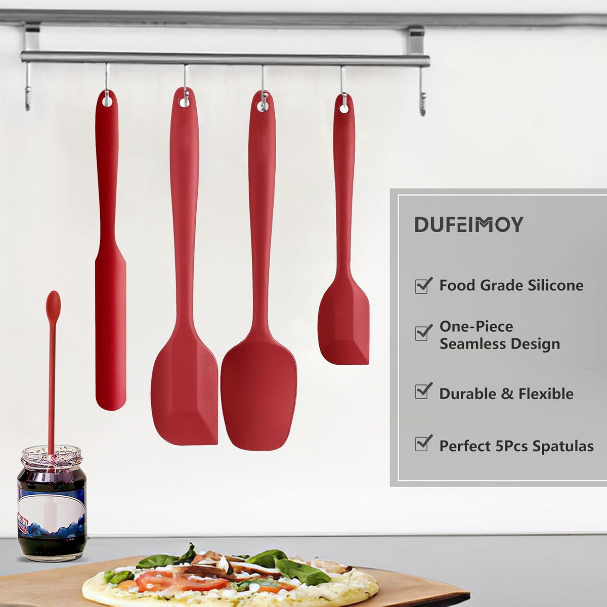 5 Piece Pink Silicone Spatula Set, Heat Resistant Rubber Spatulas Set, Silicone Kitchen Utensils Set Dishwasher Safe for Nonstick Cookware Baking Cooking