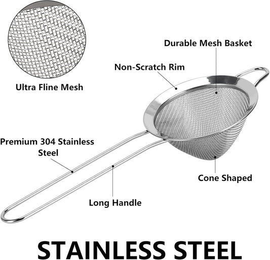 3 Pack Fine Mesh Strainer 304 Stainless Steel Small Sieve Sifter for Food, Tea, Juicing, Cocktail, Cooking (3.35")