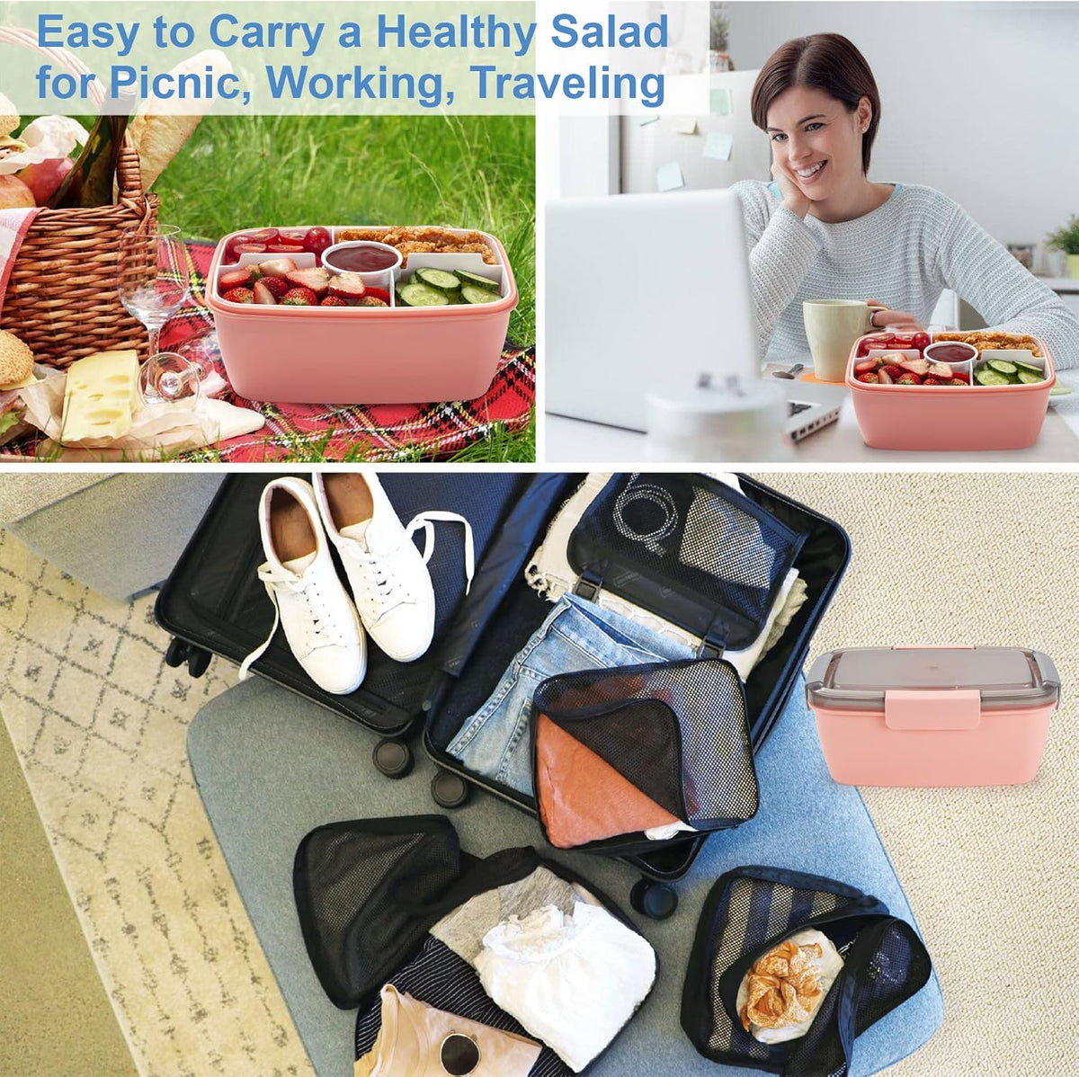 Large Salad Container for Lunch, 2 Packs 68oz Salad Bowls to go for lunch