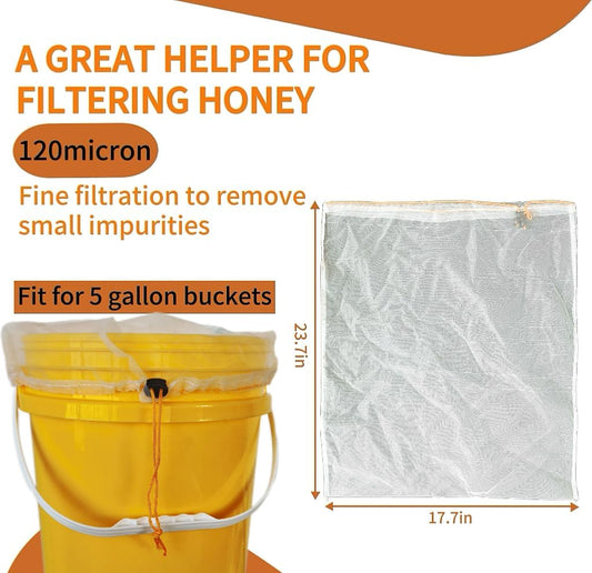 Honey Strainer, Honey Filter Bag Ultra-Fine Mesh Strainer 4Pcs | Beginner Honey Extractor Equipment in a 5 Gallon Bucket,honey extractor Reusable and Washable With adjustable drawstring