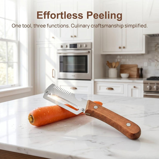 2PCS Multifunctional Vegetable Peeler, 3 in 1 Multi Functional Wooden Handle Peeler, Grater and Bottle Opener, Kitchen Gadgets for Potato, Carrot, Pumpkin, Apple