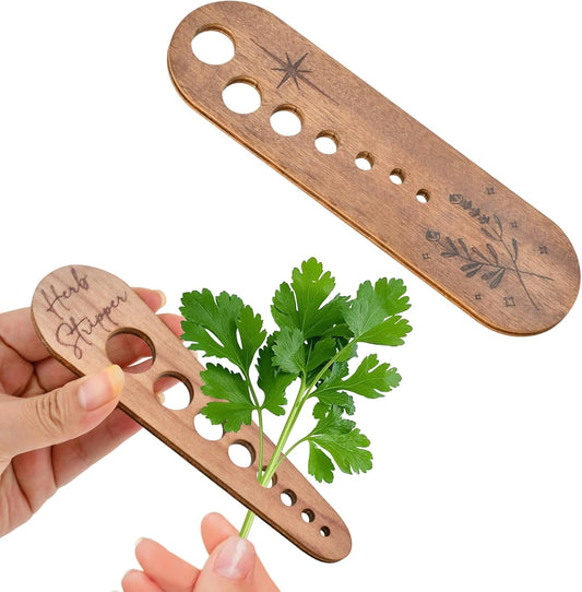 Herb Stripper 2pack, 7 Hole/8 Hole Wooden Vegetable Leaf Separator, 4mm-18mm Sized Holes Handmade Herb Stripper Tool with Cleaning Brush, Gifts for Chefs and Home Cooks