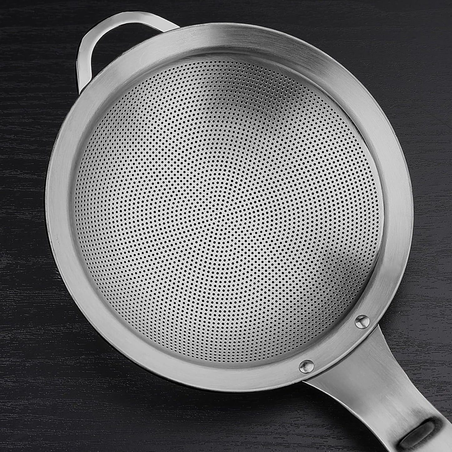 Punch Hole Sieve Fine Mesh Stainless Steel Small Colander Strainer With Handle Metal Micro Sifter Set of 2 for Kitchen Baking and Food Filter Rice,Tea,Pasta,Flour,Juice,Mini 3.55 and 4.33 Inch