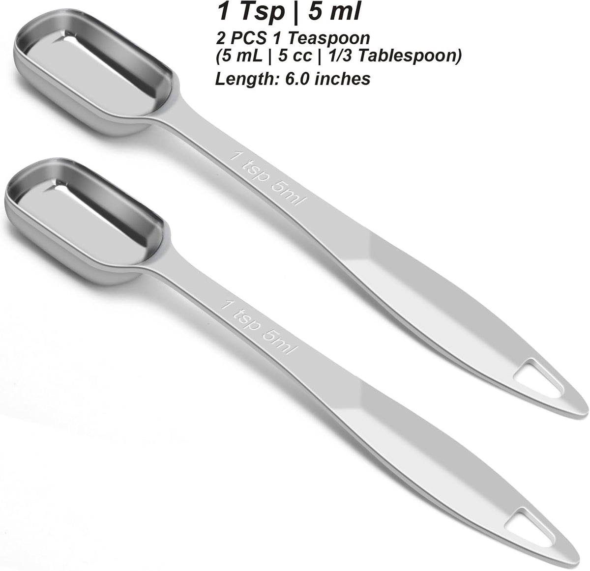 2 Pcs 1/8 Teaspoon (0.63 mL | 1/8 Tsp | 0.63 cc | 1/64 oz) Stainless Steel Single Measuring Spoon, Long Handle Metal Measuring Spoon, Kitchen Gadgets for Cooking & Baking