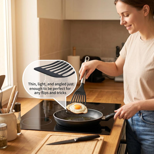 Thin Flexible Fish Spatula for Nonstick Cookware, Black