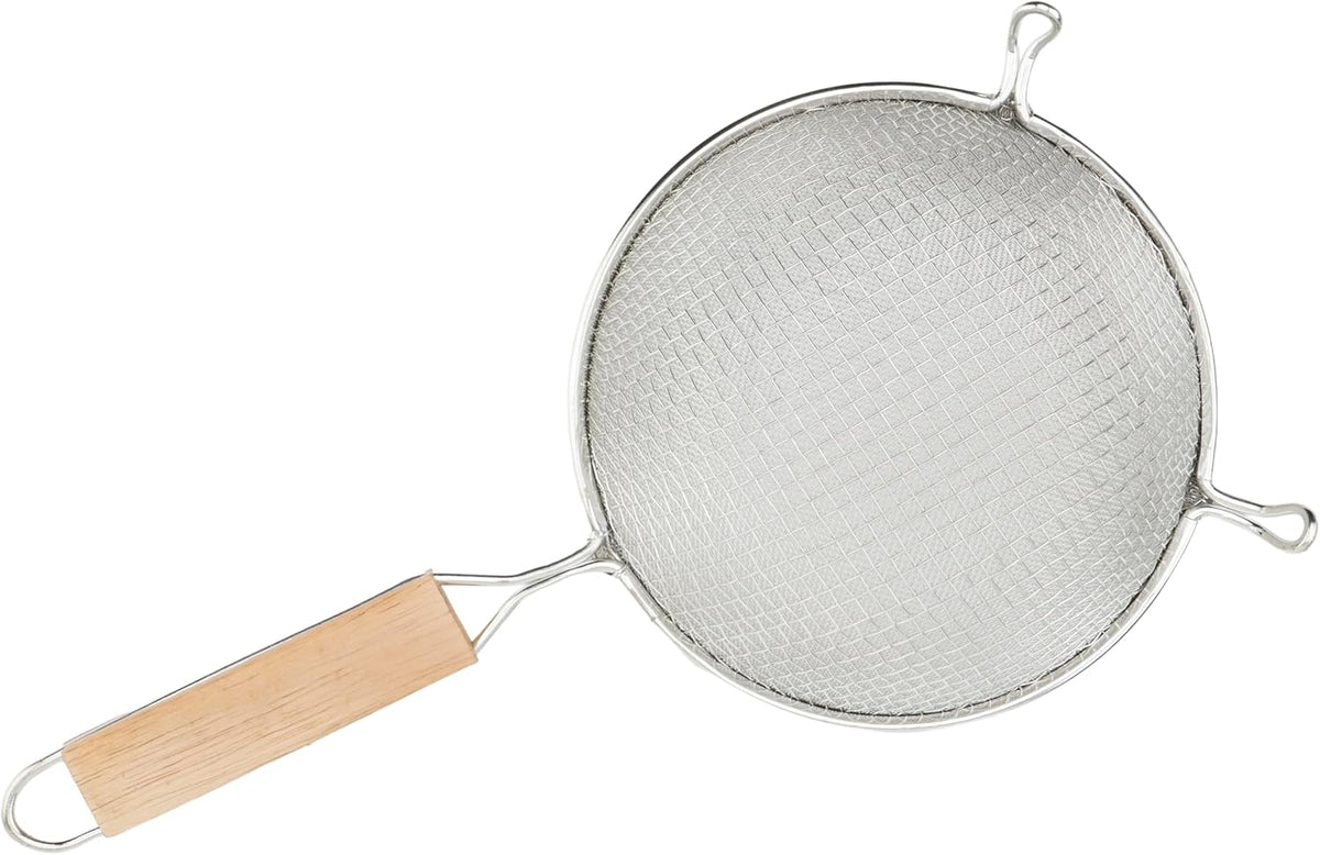 6 1/4" Tan Double Mesh Tin-Plated Steel Strainer, Fine, Tin