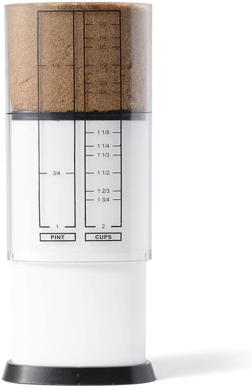 2 Cup Tri Adjust A-Cup, Easy Pour Measuring Cup, 3.25x3.25x6", Black/White | Mess Free Pouring | Measures 1/8 to 2 Cups | Includes Conversions | Kitchen Adjustable Measuring Cup For Liquids & Solids