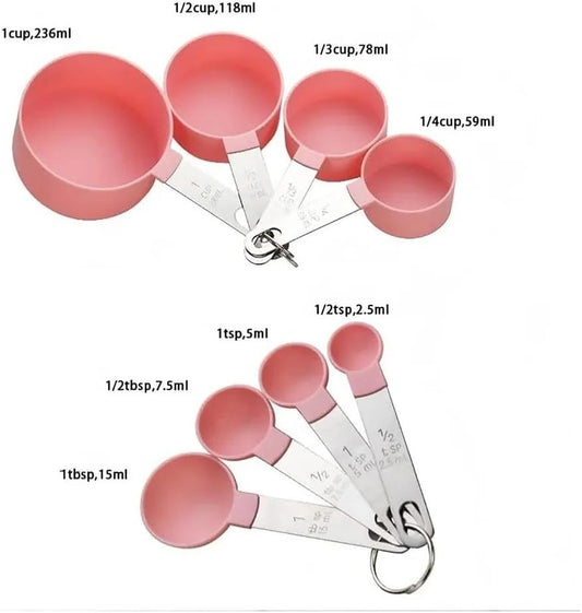 Plastic Measuring Cups Set - 8-Piece Nesting Kitchen Tools | Baking Supplies with Handles for Precise Liquid & Dry Ingredients