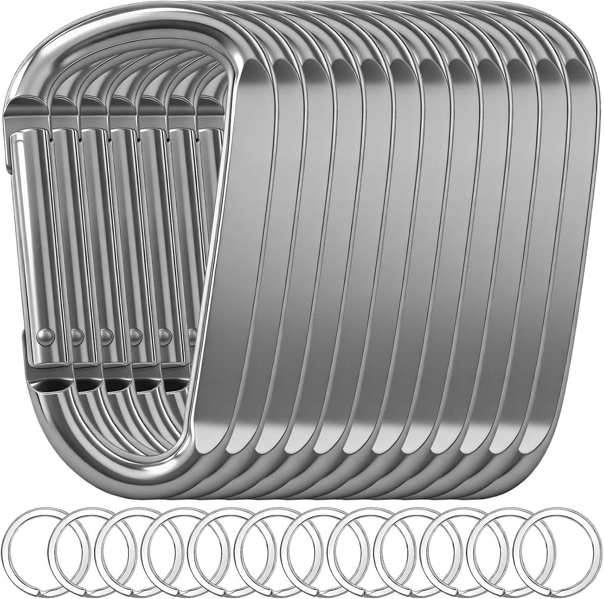 12PCS Carabiner Keychain Clip - 3" Aluminum Caribeener Key Clip,D Ring Shape Nonlocking Carabeaner Hook Buckle,Multi-Function Spring Snap Key Clips Tool for Home,Camping,Hiking,Traveling,Backpack