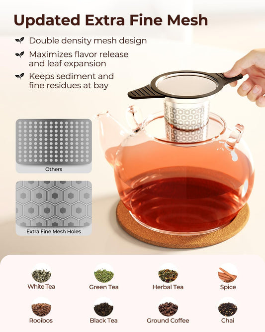 304 Stainless Steel Tea Infuser for Loose Leaf Tea Steeper | Extra Fine Mesh Large Tea Strainers & Filters with Food Grade Silicone, Tea Diffusers for Loose Tea, Cup, Mug, Teapot