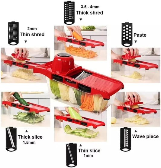 Vegetable Chopper, 10-Piece Set Multi-functional, Food and Veggie Chopper Slicer Cutter, Food Dicer with Container - 6 Blades, 1 Vegetable Cutter Body, PC Container and 1 Hand Guard