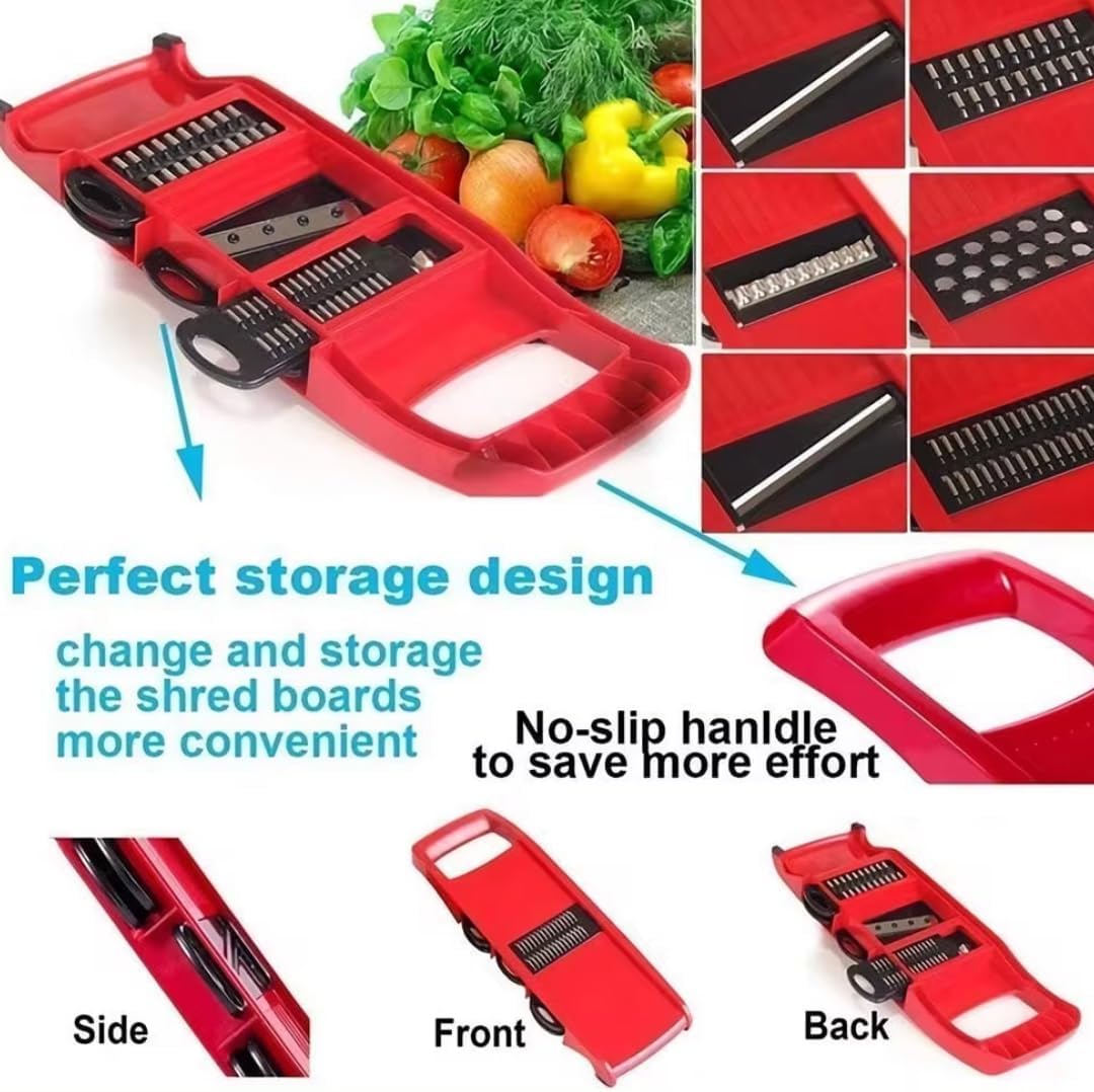 Vegetable Chopper, 10-Piece Set Multi-functional, Food and Veggie Chopper Slicer Cutter, Food Dicer with Container - 6 Blades, 1 Vegetable Cutter Body, PC Container and 1 Hand Guard