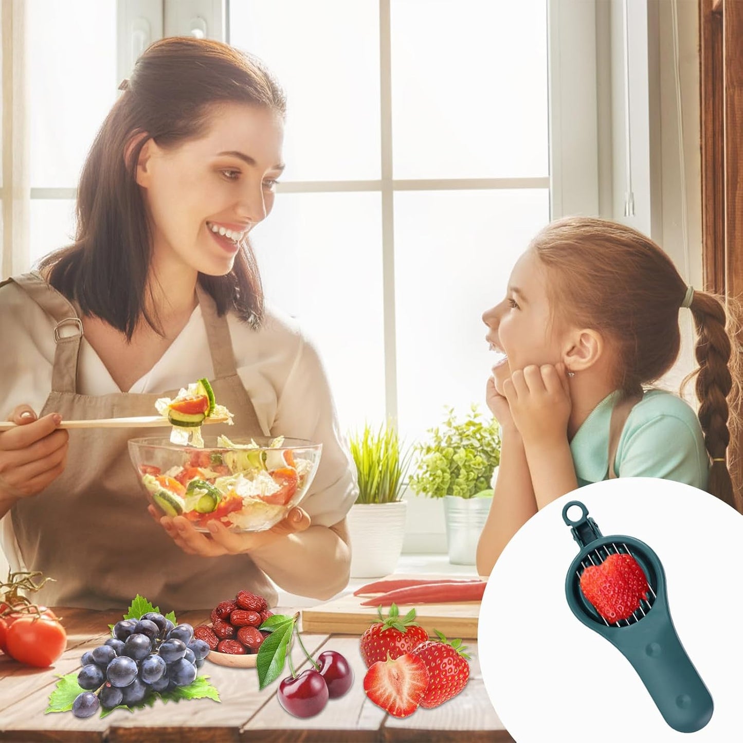 Strawberry Slicer Cherry Pitter 2 in 1, Stainless Fruit Slicer Strawberry Cutter Slicer Strawberry Tool for Hawthorn/Red Date/Olives/Strawberries/Tomatoes