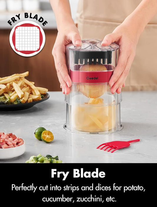 French Fry Cutter, Potato Cutter, Apple Slicer and Corer, 3 Blades | Finish in 5s, Ultra-sharp 420 Stainless Steel blade, Dishwasher Safe, No BPA, For Vegetable & Fruit, Cleaning Brush Included