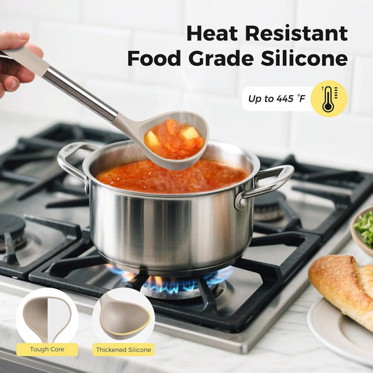 28 Pcs Silicone Cooking Utensils Set with Stainless Steel Handle, 446℉ Heat-Resistant Kitchen Utensils Set with Holder, Dishwasher Washable Silicone Spatula for Non-stick Cookware (Khaki)