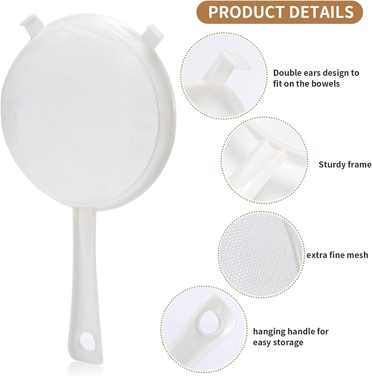 Kefir Strainer Set, 2-Size Plastic Non-Metal Sieve with Fine Mesh