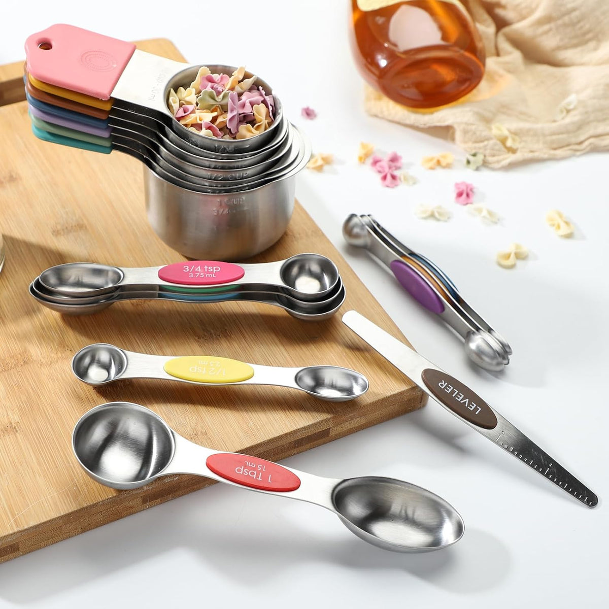 Magnetic Measuring Cups and Spoons Set of 16 Includes 7pcs Stainless Stee Stackable Nesting Magnetic Measuring Cup 9pcs Magnetic Measuring Spoon for Dry and Liquid Ingredients